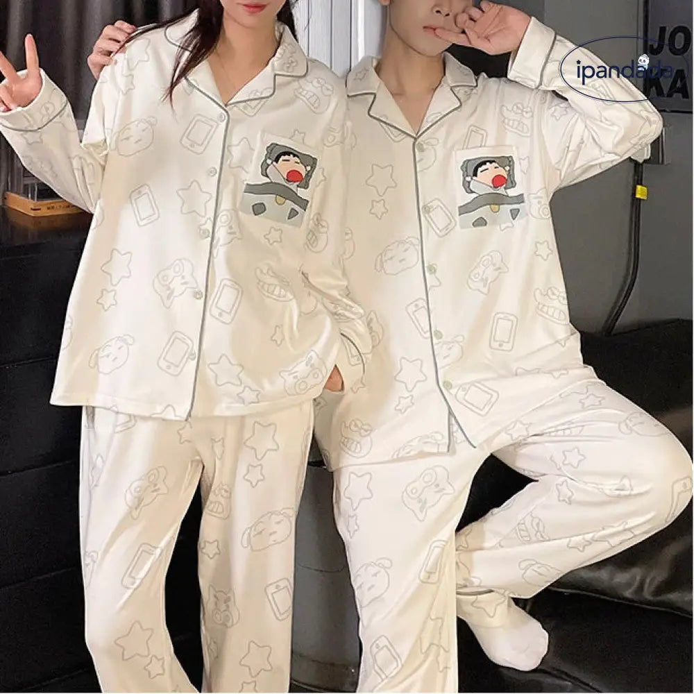 クレヨンしんちゃん カップル カーディガン パジャマ 秋冬 長袖 お揃い あったか ルームウェア 部屋着 2点セット 人気キャラ ID4076