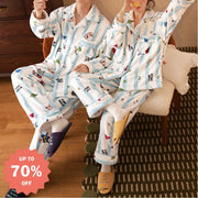 クレヨンしんちゃん コーラルフリース カップル パジャマ レディース ストライプ キャラクター ルームウェア セット メンズ 冬 保温 ふわふわ 可愛い ID3046