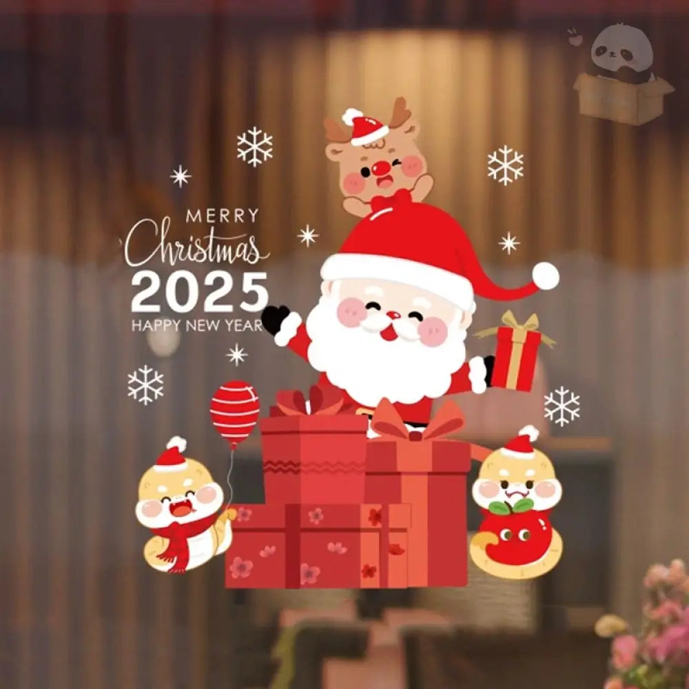 クリスマス限定 静電ステッカー パンダ ウォールステッカー 飾り 剥がせる 汚れない 静電気シール 雰囲気満点 壁飾り 小物 部屋 装飾品 四人タイプ / S グッズ＞その他