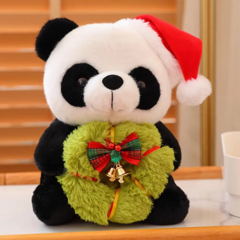 クリスマス限定 パンダ ぬいぐるみ おしゃれ バッグチャーム ギフト プレゼント グッズ ふわふわ ドール 花輪 / 25cm グッズ＞ぬいぐるみ