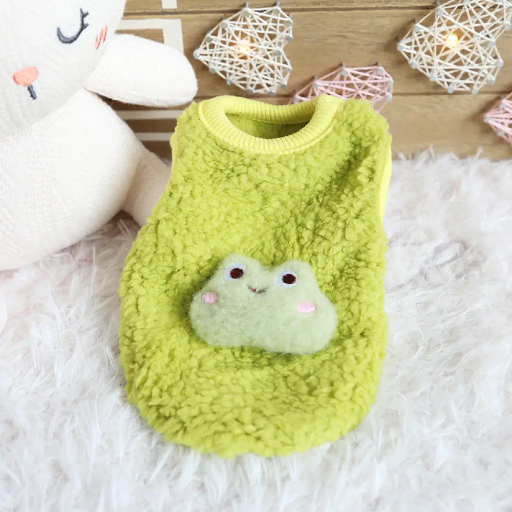 キャラクター 犬 もち団子 子犬 服 かわいい フリース 小犬 子猫 新生児 猫 服 柔らかい ふわふわ 軽量 快適 おしゃれ 小型 室内用 ペットウェア 癒し ギフト プレゼント ナチュラル ID2563 カエル / 2XS