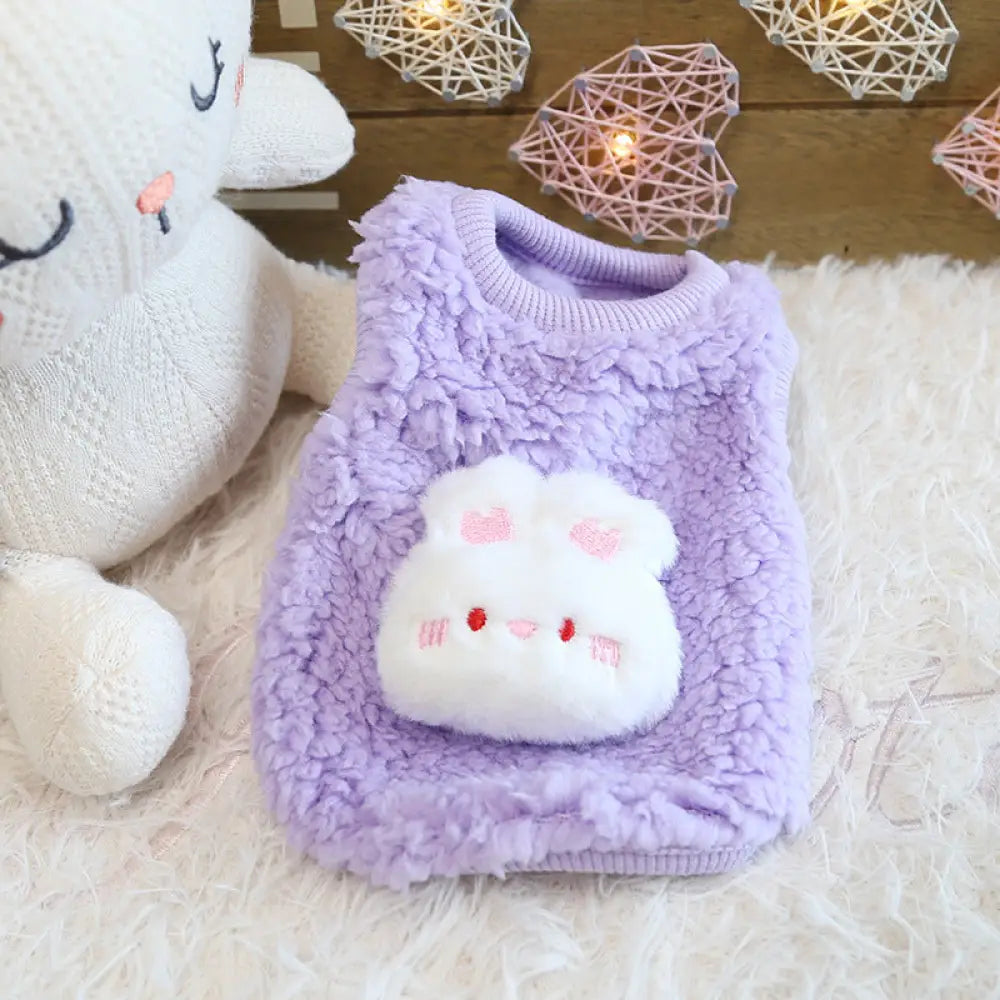 キャラクター 犬 もち団子 子犬 服 かわいい フリース 小犬 子猫 新生児 猫 服 柔らかい ふわふわ 軽量 快適 おしゃれ 小型 室内用 ペットウェア 癒し ギフト プレゼント ナチュラル ID2563 パープルウサギ / 2XS