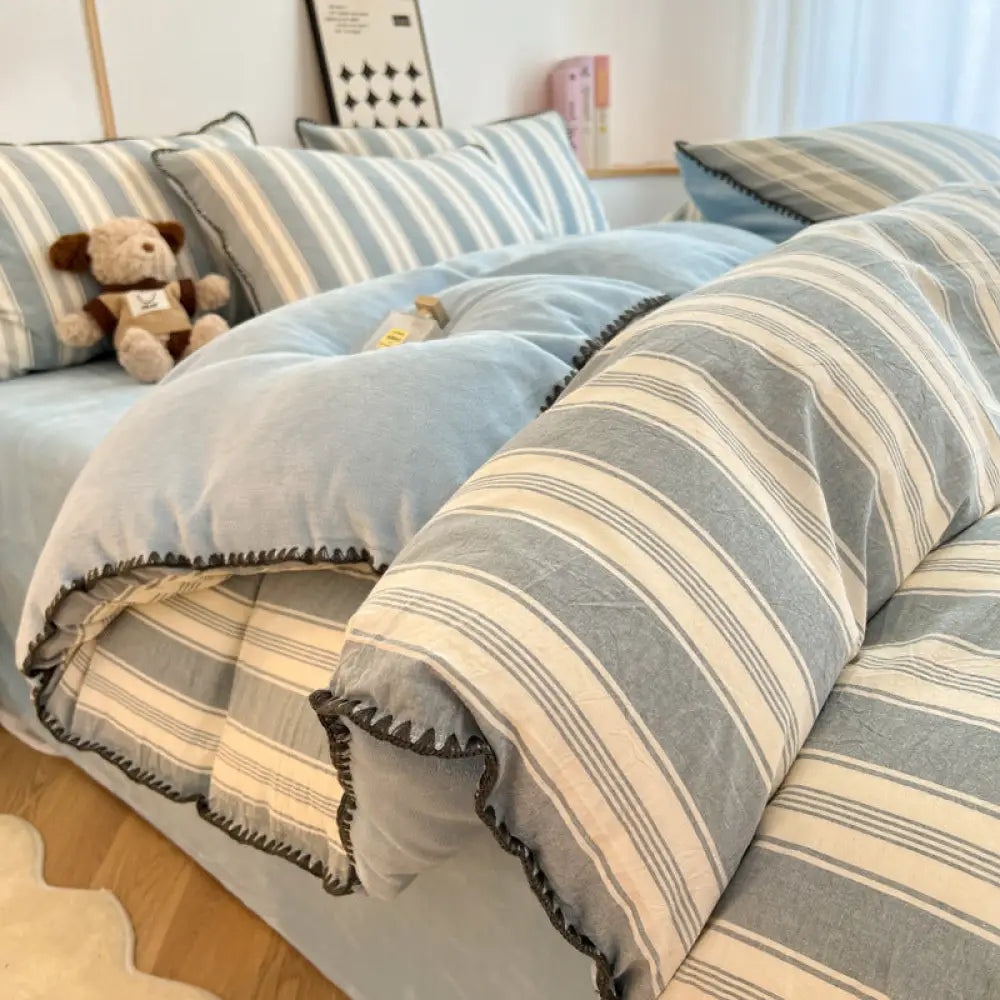 裏起毛 厚手 綿 フリース ベッドセット 家庭用 四点セット 学生寮 三点セット ID3041 タイプ① / フラットシーツ 0.9m 3点セット（掛け布団カバー 150*200）