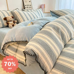 裏起毛 厚手 綿 フリース ベッドセット 家庭用 四点セット 学生寮 三点セット ID3041 タイプ① / フラットシーツ 0.9m 3点セット（掛け布団カバー 150*200）