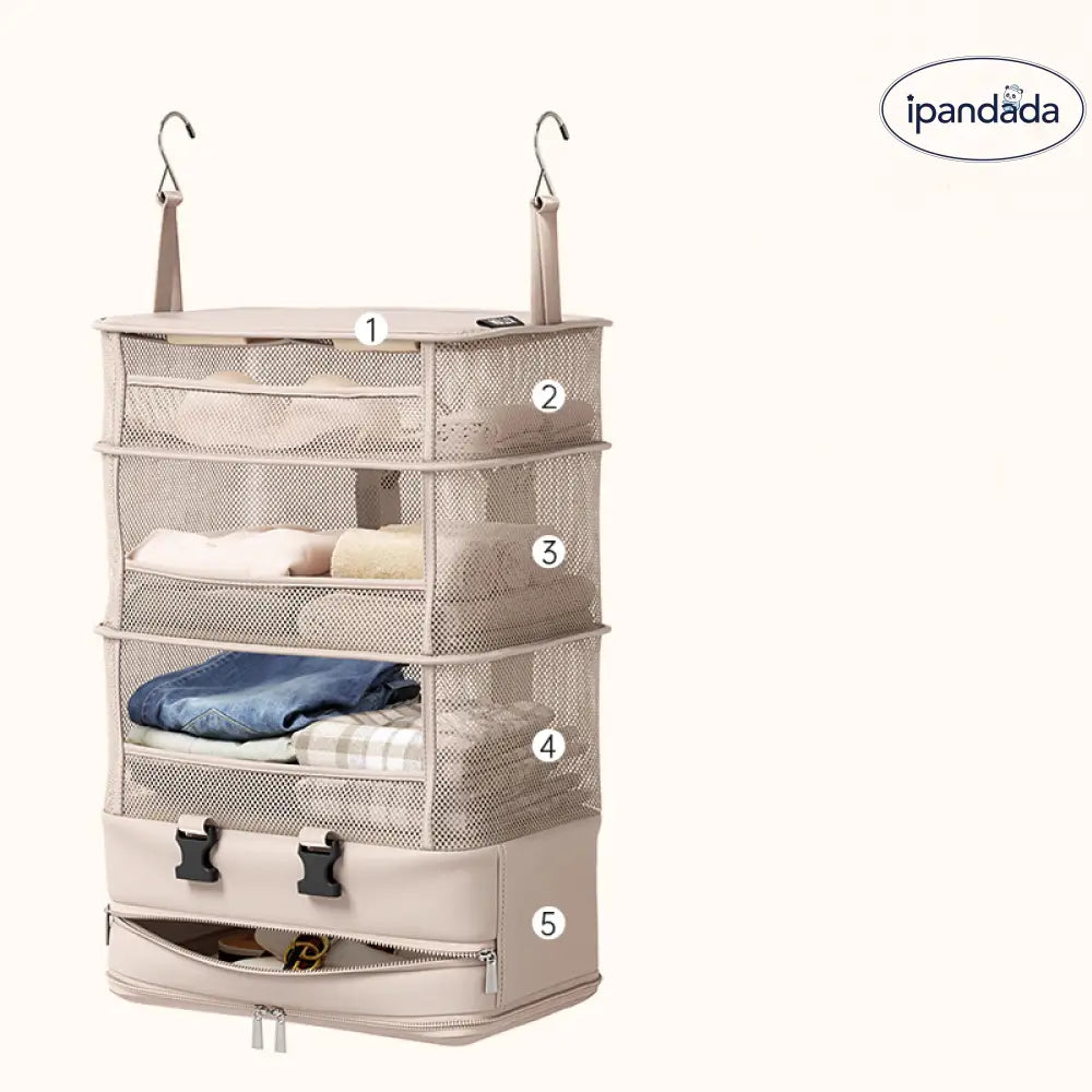 旅行用 ランヤー収納バッグ 多機能 折りたたみ 衣類収納バッグ ホテル用 靴下 内衣 パンツ 収納 ハンギングバッグ ID3618 アプリコット