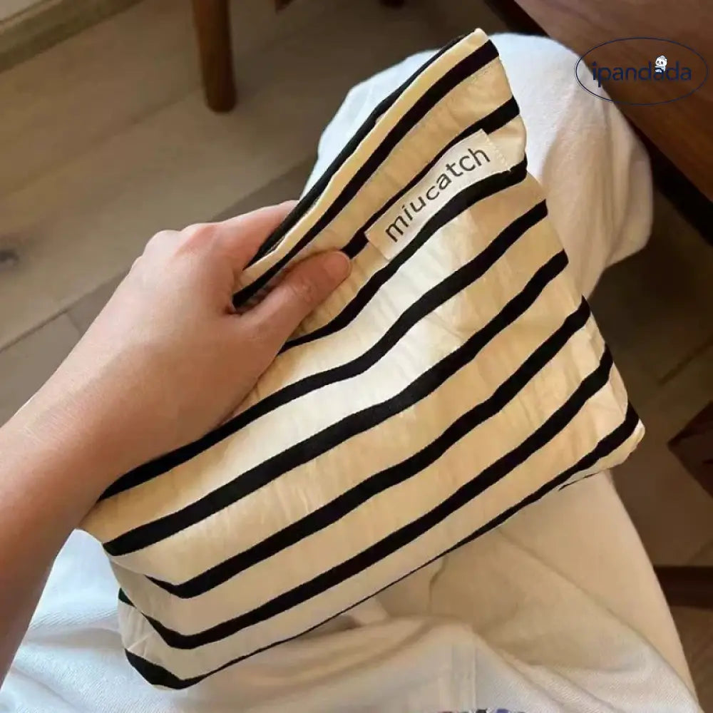 旅行用 ストライプ 黒金 キャンバス スキンケア用品 収納バッグ シンプル 気質 化粧ポーチ インスタ風 ID2415