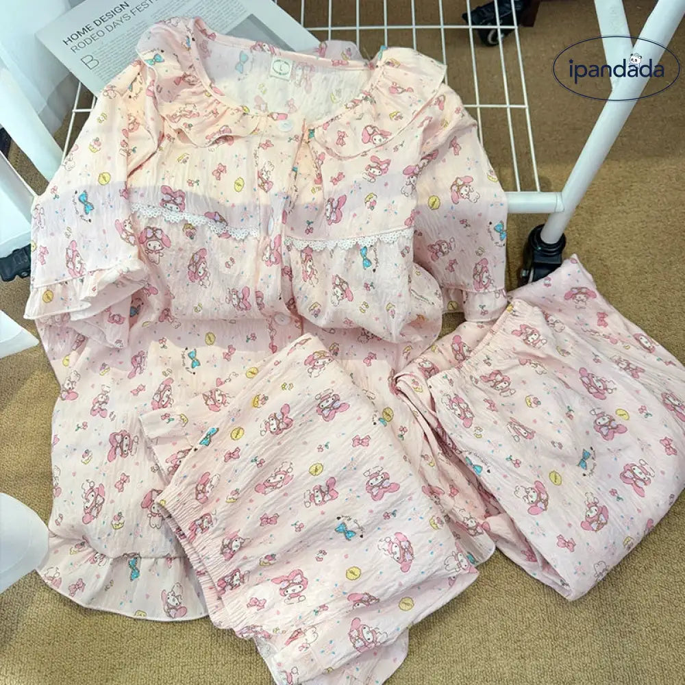 ID1524 マイメロディ 3点セット オーガニックコットン ふんわり肌なじみ パッド縫い込み カーディガン 接触冷感 おうちカフェ キュート おしゃれ ギフト対応 真夏のリラックス