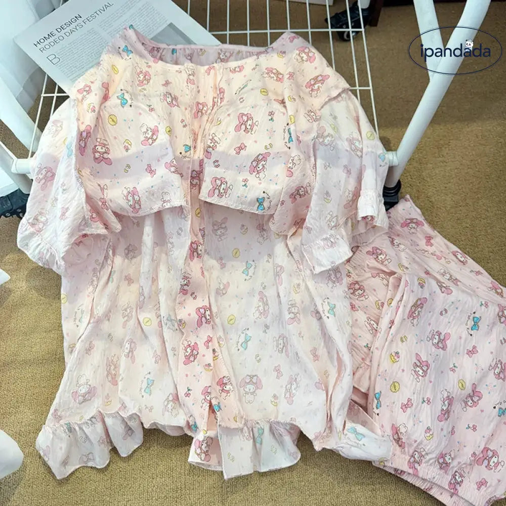 ID1524 マイメロディ 3点セット オーガニックコットン ふんわり肌なじみ パッド縫い込み カーディガン 接触冷感 おうちカフェ キュート おしゃれ ギフト対応 真夏のリラックス