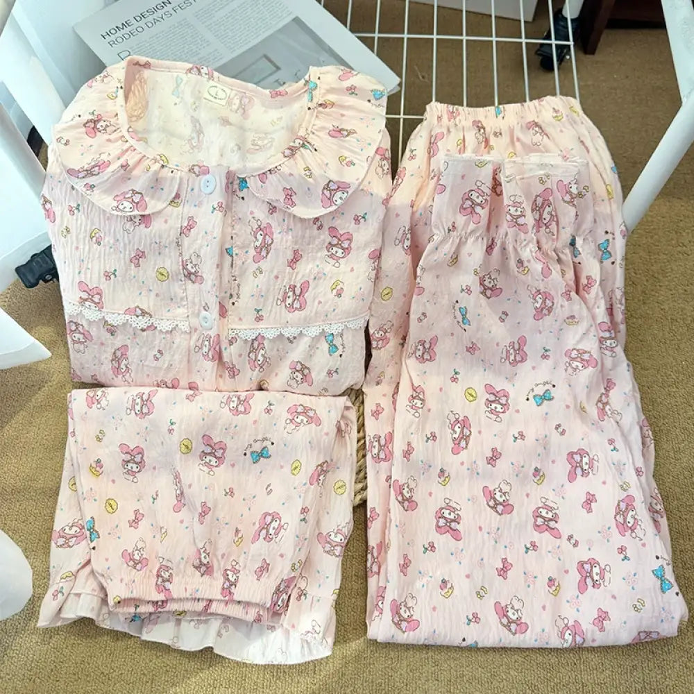 ID1524 マイメロディ 3点セット オーガニックコットン ふんわり肌なじみ パッド縫い込み カーディガン 接触冷感 おうちカフェ キュート おしゃれ ギフト対応 真夏のリラックス 写真通り（3点セット） / M レディース＞セットアップ
