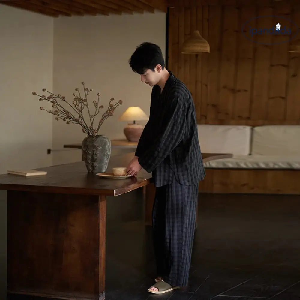 カップル パジャマ 長袖 春秋 レディース 部屋着 メンズ シンプル チェック柄 外出可能 セット ID2525