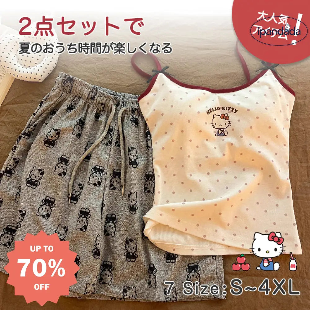 ID543 かわいい ハローキティ キャミソール パジャマ 春夏 ショートパンツ ルームウェア 小柄 レディース レディース＞セットアップ