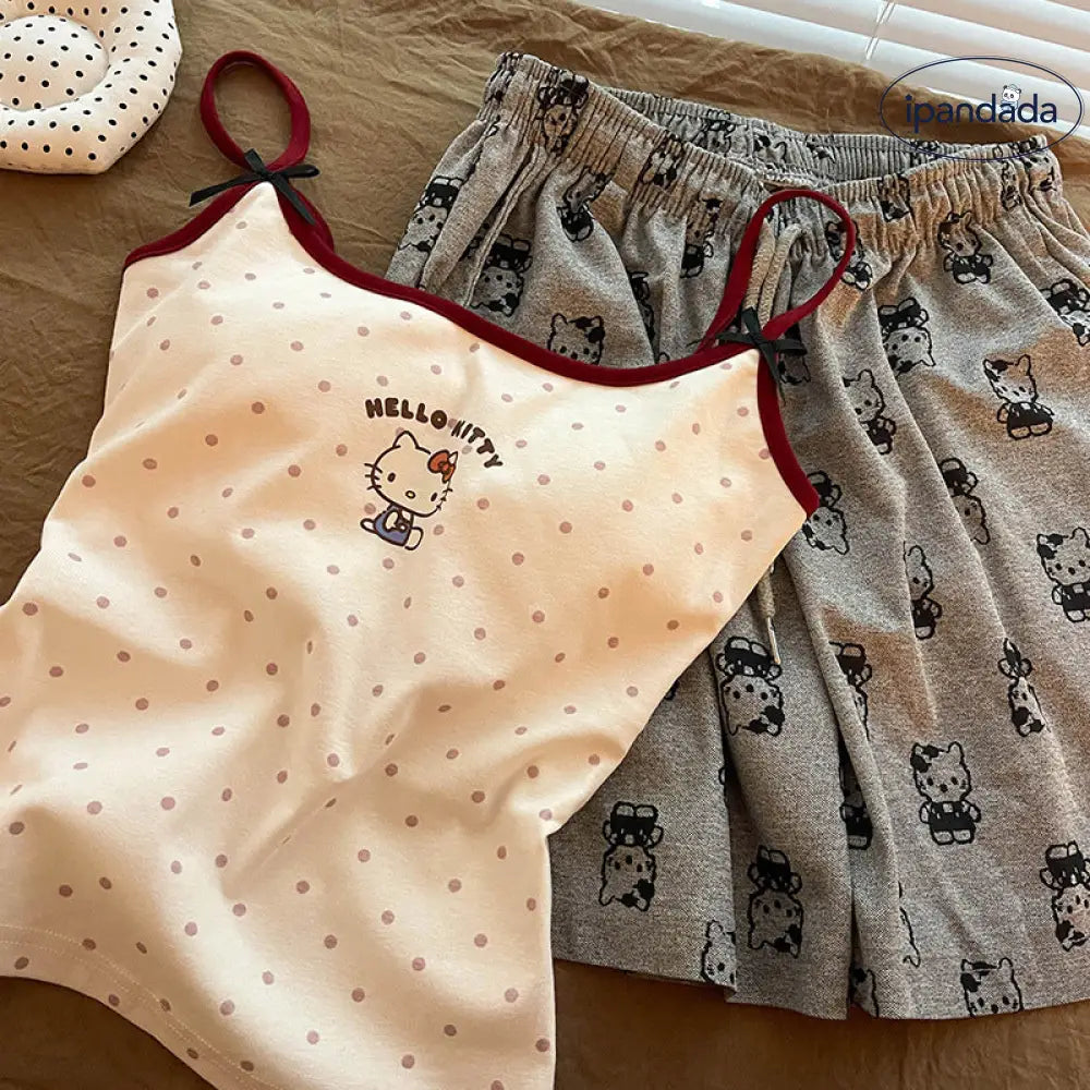 ID543 かわいい ハローキティ キャミソール パジャマ 春夏 ショートパンツ ルームウェア 小柄 レディース レディース＞セットアップ