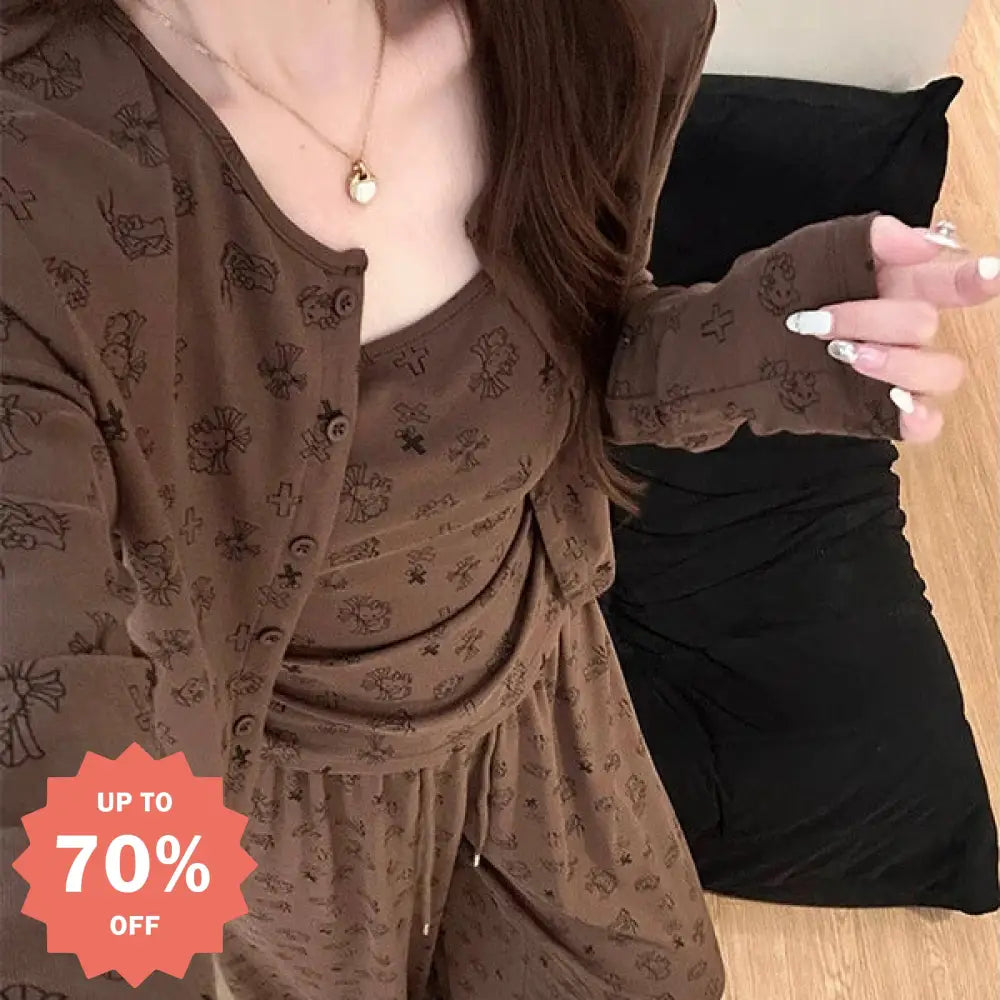 マイルード ピュアカワ キティ パジャマ セット 秋冬 タンクトップ 長袖 長ズボン ルームウェア 3点セット ID3968 写真通り / S