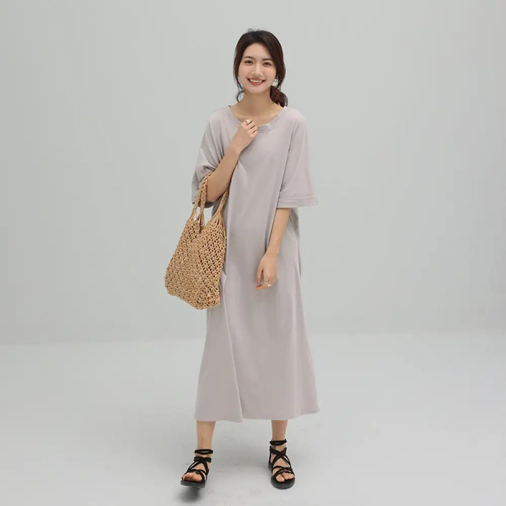 マキシワンピ 半袖 フレンチスリーブ リゾート 黒 大きいサイズ ゆるT 無地T Tワンピ 落ち感 くすみカラー ノースリーブ マキシワンピース ドロップショルダー ビッグT ロングT クルーネック 半端袖 五分袖 肩見せ 細見え