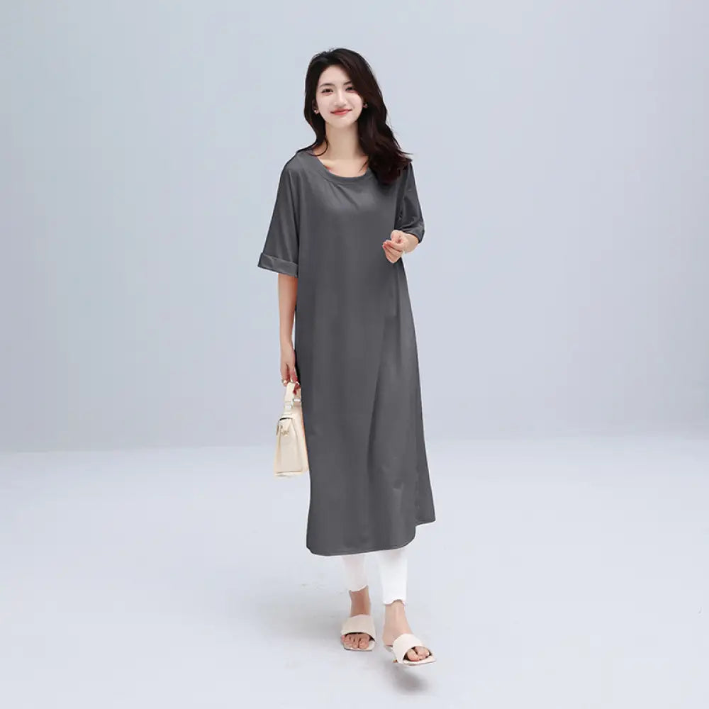 マキシワンピ 半袖 フレンチスリーブ リゾート 黒 大きいサイズ ゆるT 無地T Tワンピ 落ち感 くすみカラー ノースリーブ マキシワンピース ドロップショルダー ビッグT ロングT クルーネック 半端袖 五分袖 肩見せ 細見え