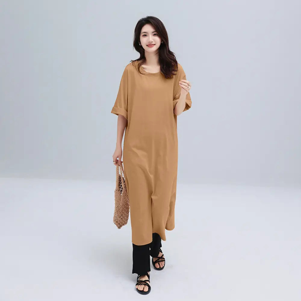 マキシワンピ 半袖 フレンチスリーブ リゾート 黒 大きいサイズ ゆるT 無地T Tワンピ 落ち感 くすみカラー ノースリーブ マキシワンピース ドロップショルダー ビッグT ロングT クルーネック 半端袖 五分袖 肩見せ 細見え