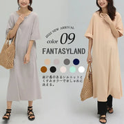 マキシワンピ 半袖 フレンチスリーブ リゾート 黒 大きいサイズ ゆるT 無地T Tワンピ 落ち感 くすみカラー ノースリーブ マキシワンピース ドロップショルダー ビッグT ロングT クルーネック 半端袖 五分袖 肩見せ 細見え ID2062