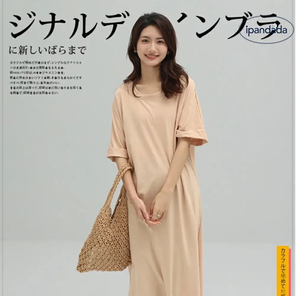マキシワンピ 半袖 フレンチスリーブ リゾート 黒 大きいサイズ ゆるT 無地T Tワンピ 落ち感 くすみカラー ノースリーブ マキシワンピース ドロップショルダー ビッグT ロングT クルーネック 半端袖 五分袖 肩見せ 細見え ID2062
