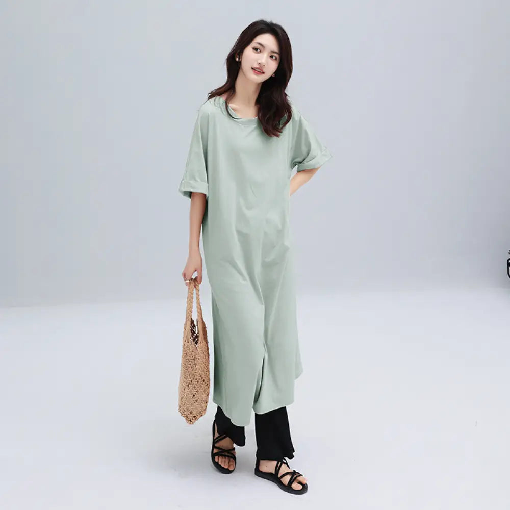 マキシワンピ 半袖 フレンチスリーブ リゾート 黒 大きいサイズ ゆるT 無地T Tワンピ 落ち感 くすみカラー ノースリーブ マキシワンピース ドロップショルダー ビッグT ロングT クルーネック 半端袖 五分袖 肩見せ 細見え