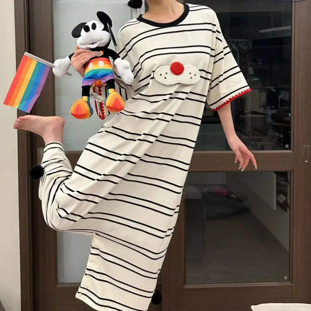 ID1312 【猫柄】かわいいパジャマワンピース 半袖 ゆったりサイズ 部屋着・外出兼用 おしゃれ レディース＞ワンピース