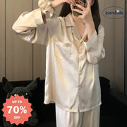ID434 猫柄 パジャマ レディース シルクに近い 上下セット 女性 セットアップ かわいい 前開き 部屋着 ナイトウェア 大きいサイズ 可愛い 寝巻き おしゃれ ギフト プレゼント 高級 レディース＞セットアップ