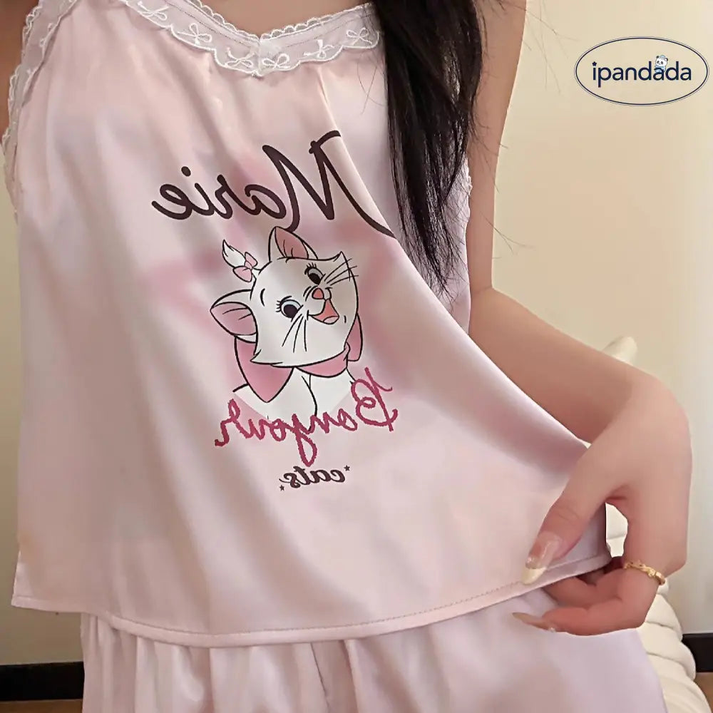 ID617 【先着80名4380⇒2480円】猫柄 レース パジャマ レディース ルームウェア 上下セット キャミソール 半ズボン 夏 夏用 かわいい おしゃれ 涼しい 薄手 薄地 女性 可愛い ギフト レディース＞セットアップ