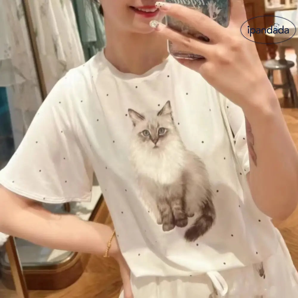 ID636 猫 パジャマセット レディース 春夏 半袖 ショートパンツ 薄手 カジュアル 快適 ルームウェア 外出可 かわいい レディース＞セットアップ