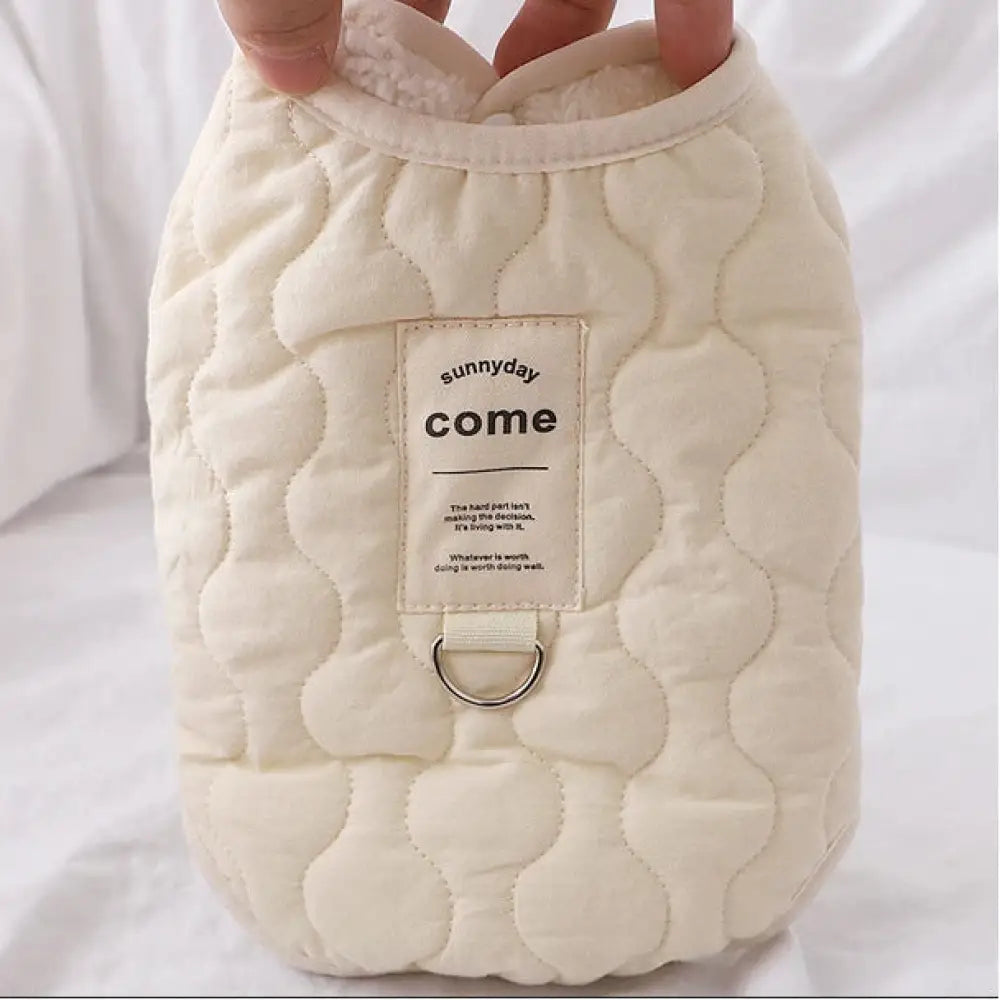 猫 秋冬 ベスト 保温 セーター 犬 小中型犬 外出用 リード取り付け ペット服 ID2959 ホワイト / S