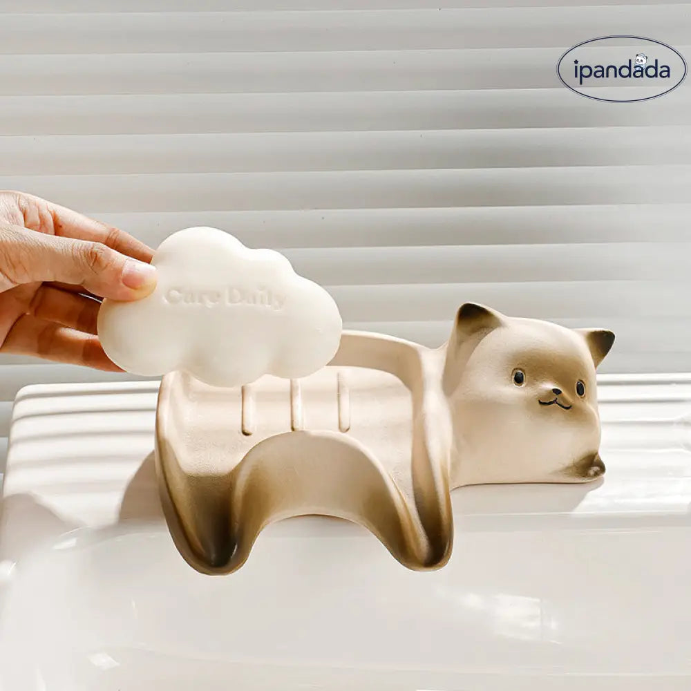 ID1192 猫 シャム猫 石けん受け 陶器 水切り 浴室用 おしゃれ かわいい デザイン 防カビ 滑り止め 抗菌 家庭用 収納 インテリア 北欧風 多機能 省スペース 手作り風 プレミアム 防水 インテリア雑貨＞収納雑貨