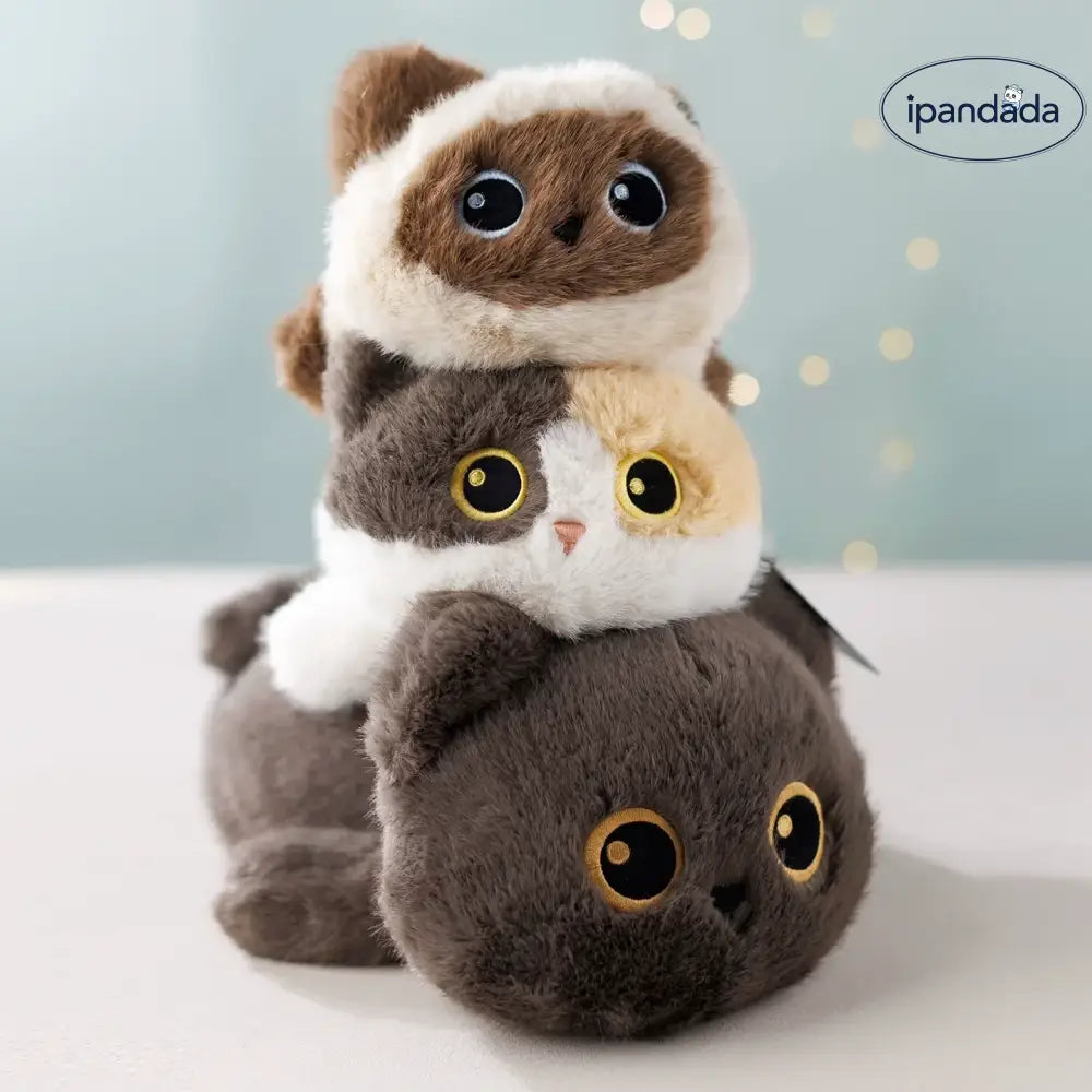 クマ うつ伏せ シャム猫 ぬいぐるみ キーホルダー プレゼント  三毛猫 ぬいぐるみ 可愛い 丸い目 17cm ID2171