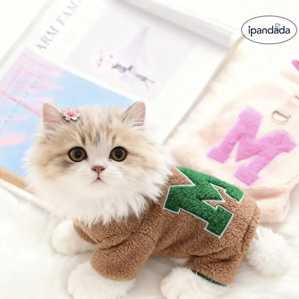 猫用 保温 腹部保護 ボディスーツ 四足 秋冬用 暖かい フリース 猫用ウェア ID3354