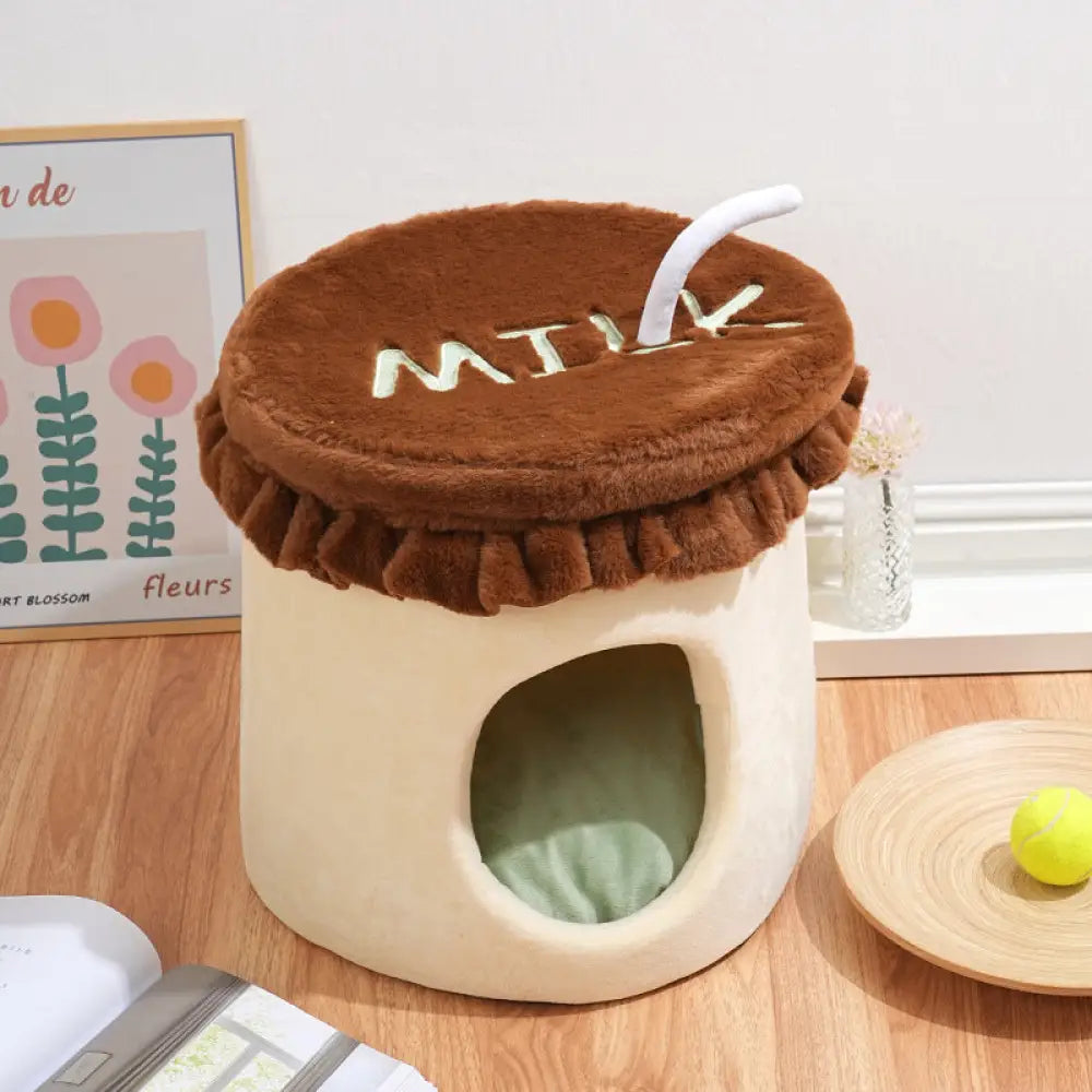 猫用 ベッド 冬 保温 四季対応 クローズドタイプ 猫ハウス 冬用 犬用 ペット用 保温用品 ID3327 ブラウン / 40*40*40cm