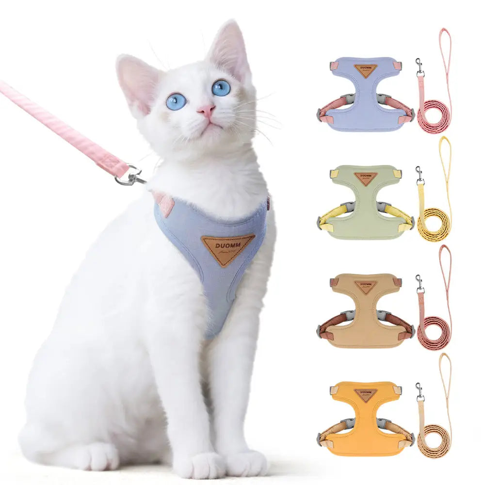 猫用 ハーネス 逃げ防止 胸部 背中ベルト 外出用 猫のリード 調整可能 ペット 牽引ロープ ID2518