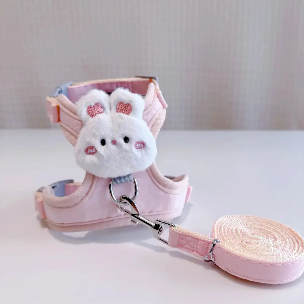 猫用 リード 逃げ出し防止 ハーネスタイプ ペット用 犬 お散歩 ロスト防止 キャット用 ドッグリード 可愛い うさぎ くま ID2215 ピンク + 1.2mリード / S ペット用品>ハーネス・リード