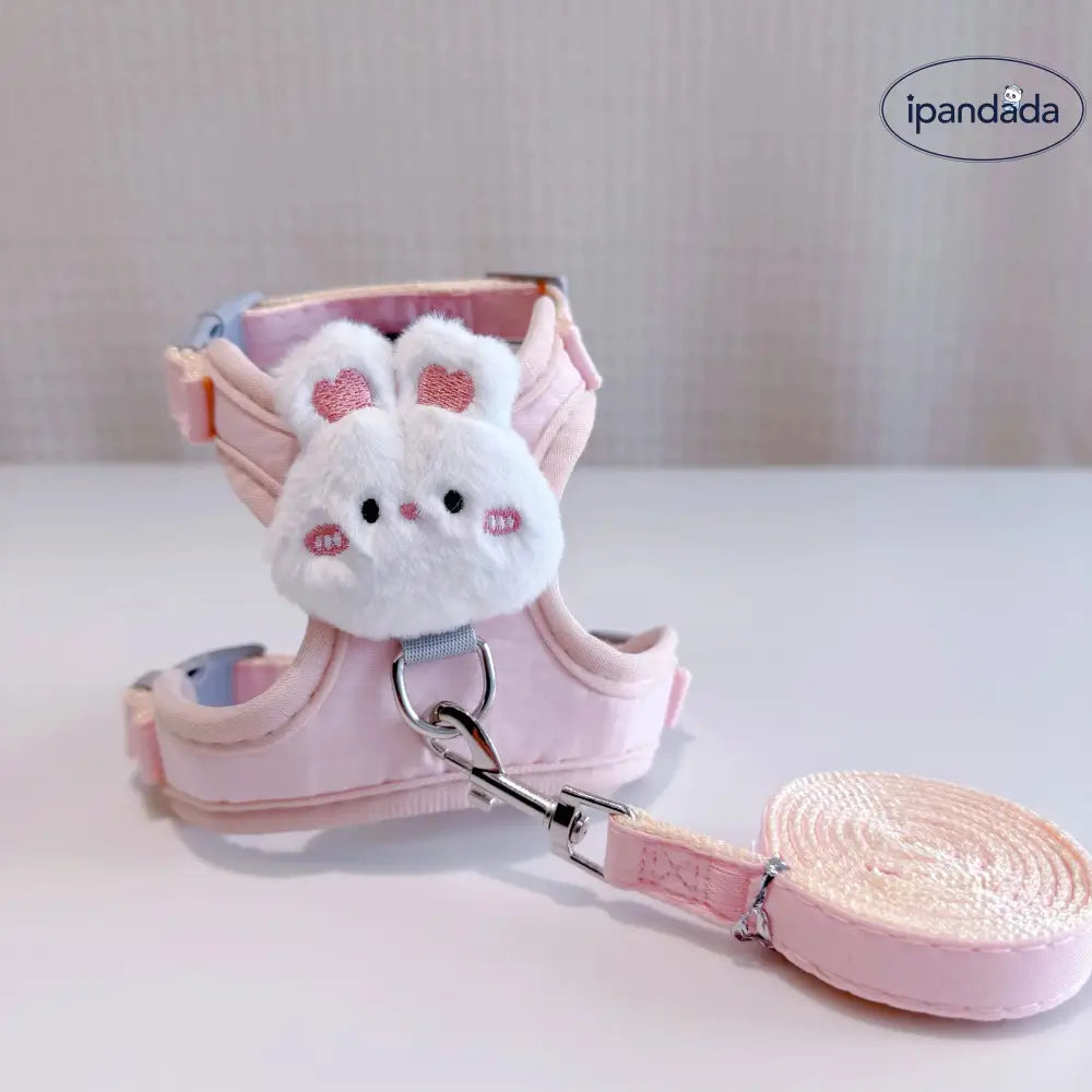猫用 リード 逃げ出し防止 ハーネスタイプ ペット用 犬 お散歩 ロスト防止 キャット用 ドッグリード 可愛い うさぎ くま ID2215 ピンク + 1.2mリード / S ペット用品>ハーネス・リード