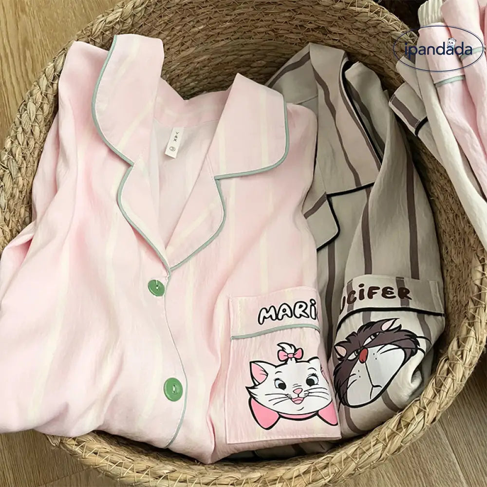 ID683 マリ猫 雲 モチーフ カップル パジャマ レディース 3点セット 夏 高級 綿 ルームウェア おそろい ゆったり インスタ映え 吸汗 速乾 かわいい カップル＞セットアップ