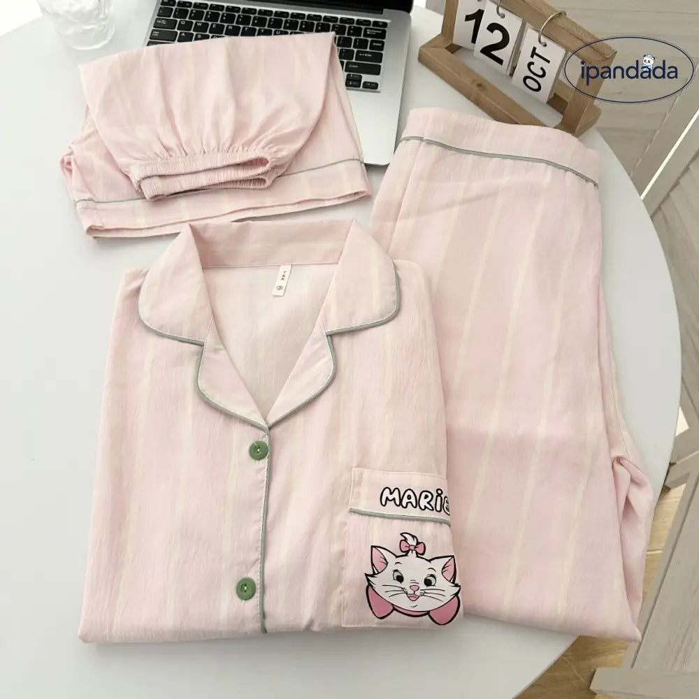 ID683 マリ猫 雲 モチーフ カップル パジャマ レディース 3点セット 夏 高級 綿 ルームウェア おそろい ゆったり インスタ映え 吸汗 速乾 かわいい カップル＞セットアップ