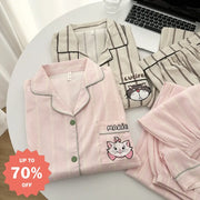 ID683 マリ猫 雲 モチーフ カップル パジャマ レディース 3点セット 夏 高級 綿 ルームウェア おそろい ゆったり インスタ映え 吸汗 速乾 かわいい カップル＞セットアップ