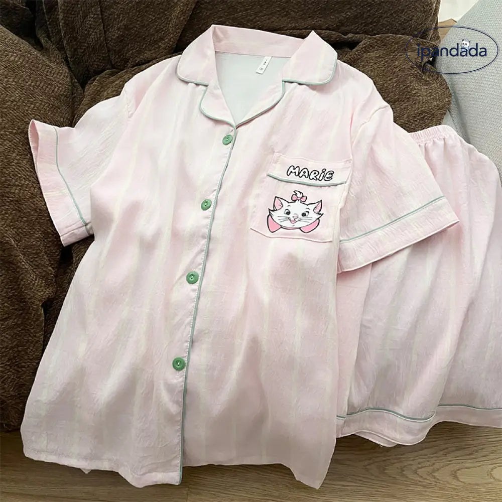 ID683 マリ猫 雲 モチーフ カップル パジャマ レディース 3点セット 夏 高級 綿 ルームウェア おそろい ゆったり インスタ映え 吸汗 速乾 かわいい カップル＞セットアップ