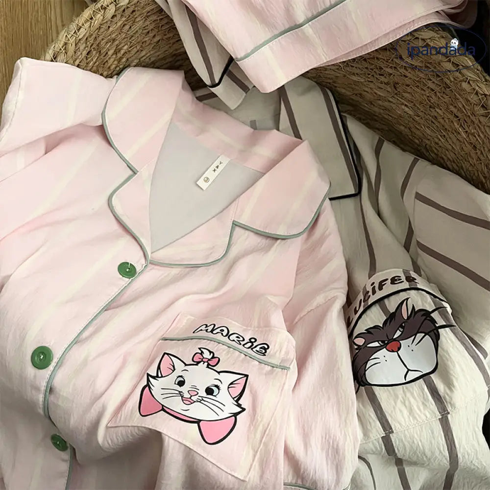 ID683 マリ猫 雲 モチーフ カップル パジャマ レディース 3点セット 夏 高級 綿 ルームウェア おそろい ゆったり インスタ映え 吸汗 速乾 かわいい カップル＞セットアップ