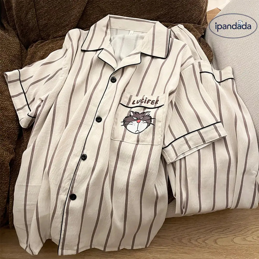 ID683 マリ猫 雲 モチーフ カップル パジャマ レディース 3点セット 夏 高級 綿 ルームウェア おそろい ゆったり インスタ映え 吸汗 速乾 かわいい カップル＞セットアップ