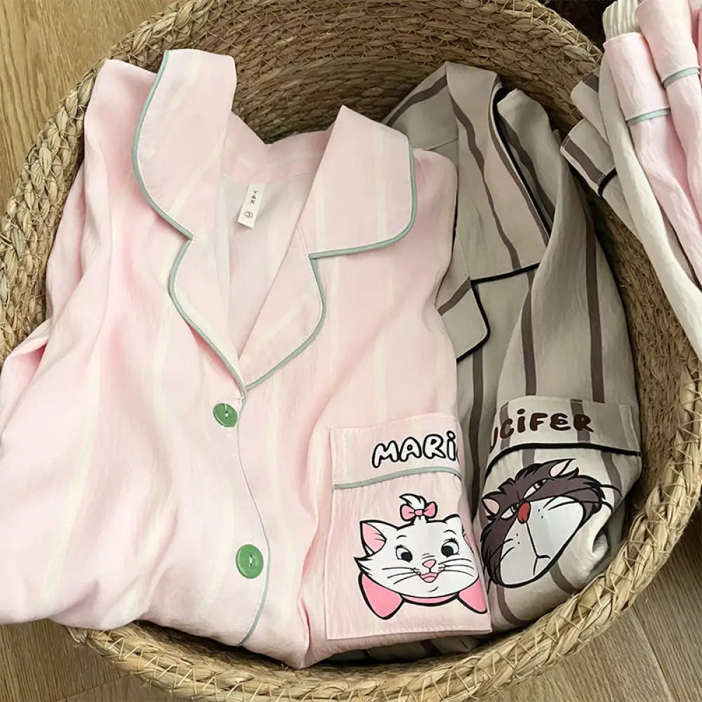 ID683 マリ猫 雲 モチーフ カップル パジャマ レディース 3点セット 夏 高級 綿 ルームウェア おそろい ゆったり インスタ映え 吸汗 速乾 かわいい カップル＞セットアップ
