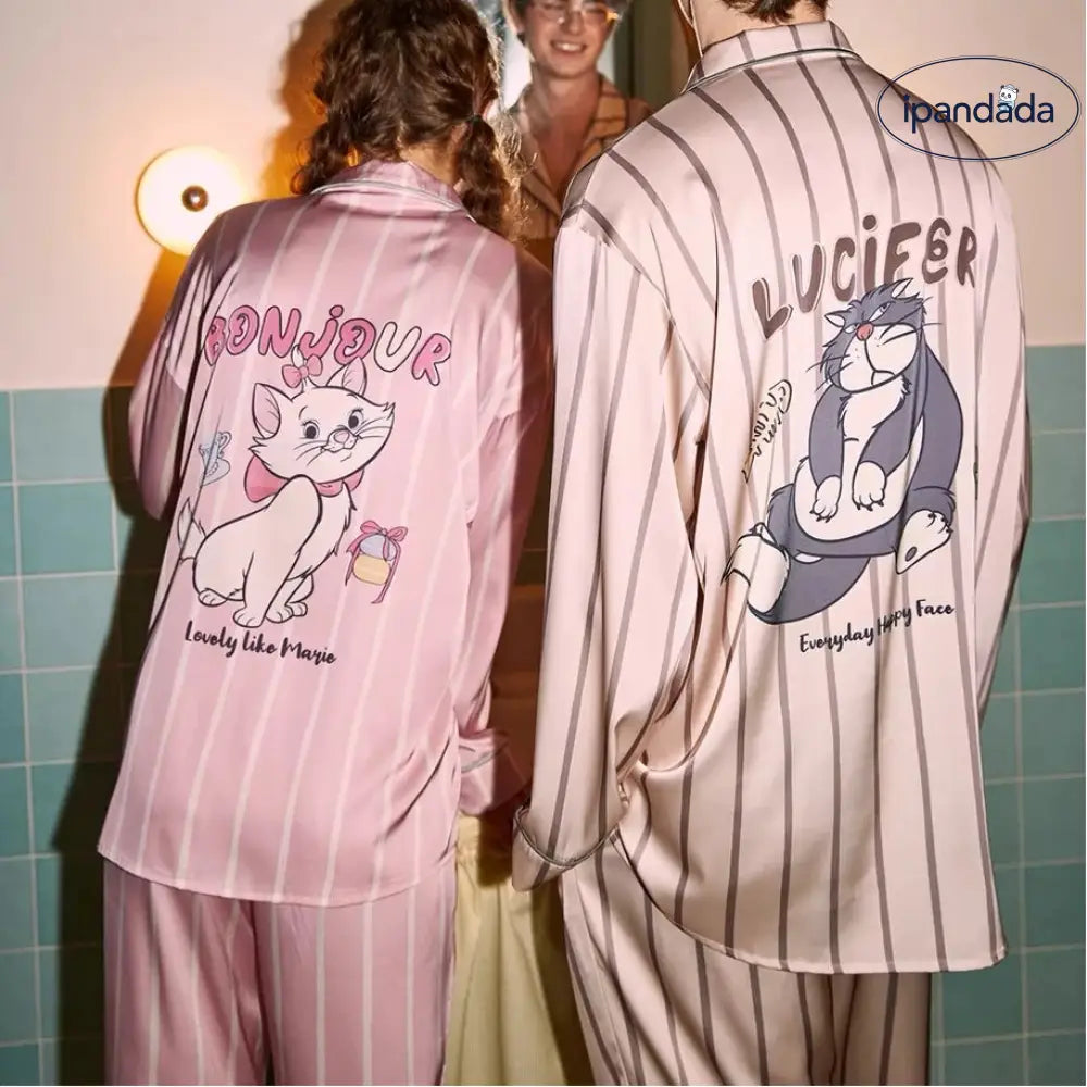 マリーちゃん カップル パジャマ セット ストライプ 長袖 ルームウェア 男女兼用 お揃い 部屋着 ペア 2点セット ID4206