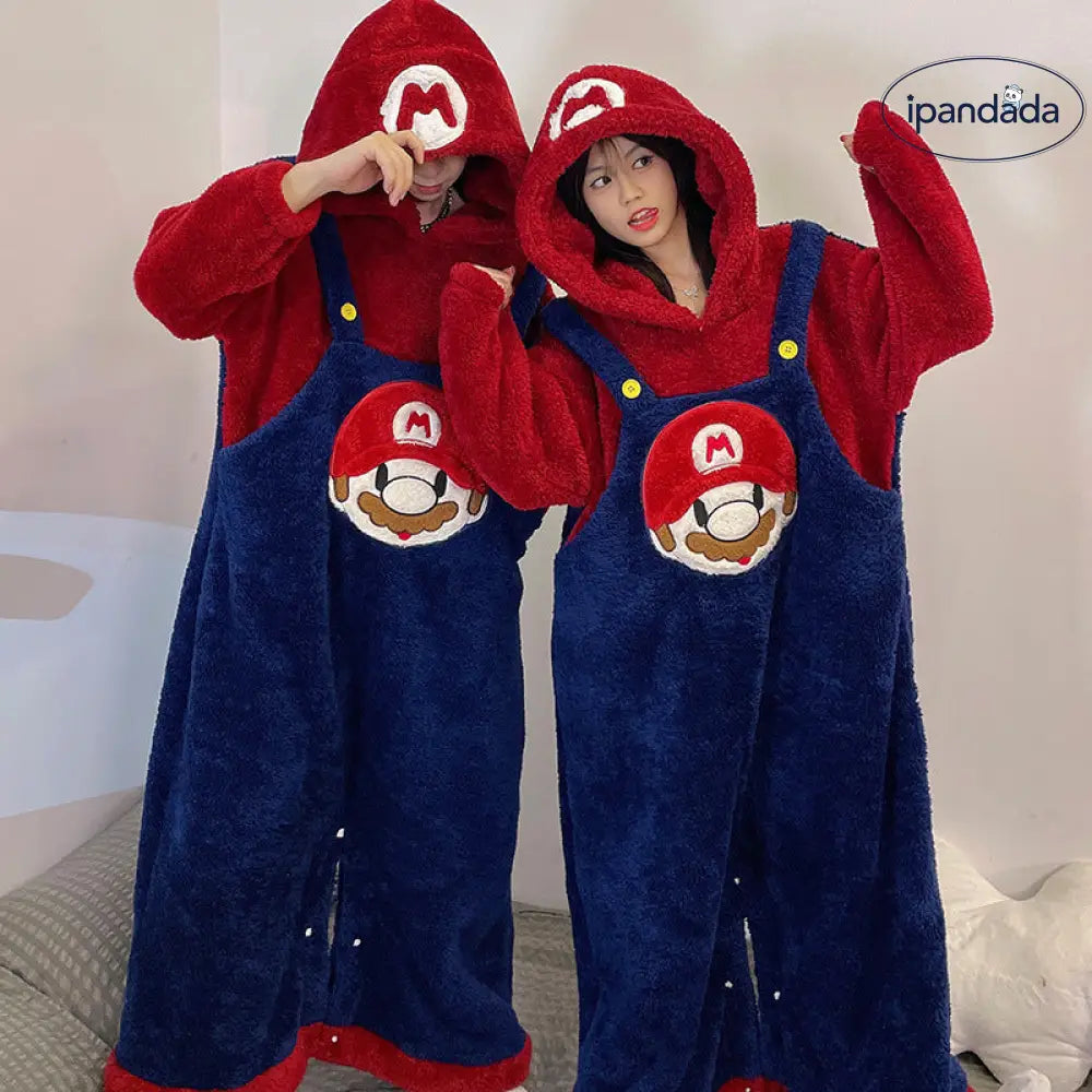 マリオのオールインワンパジャマ 男女兼用 冬用 サンゴフリース カップル 人気 可愛い カートゥーン フランネル ルームウェア 冬用 ID3791