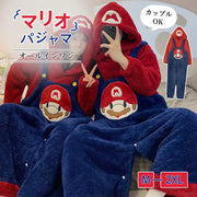 マリオのオールインワンパジャマ 男女兼用 冬用 サンゴフリース カップル 人気 可愛い カートゥーン フランネル ルームウェア 冬用 ID3791 コーディネート＞ペアルック