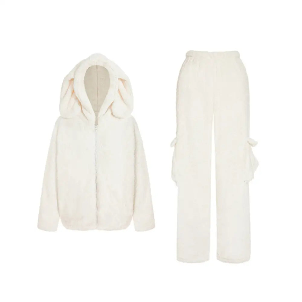 マシュマロフィール パジャマ セットアップ レディース 冬 暖かい 可愛い うさぎ 無地 おしゃれ 新生活 ふわふわパジャマ プレゼント ホワイト / S レディース＞セットアップ