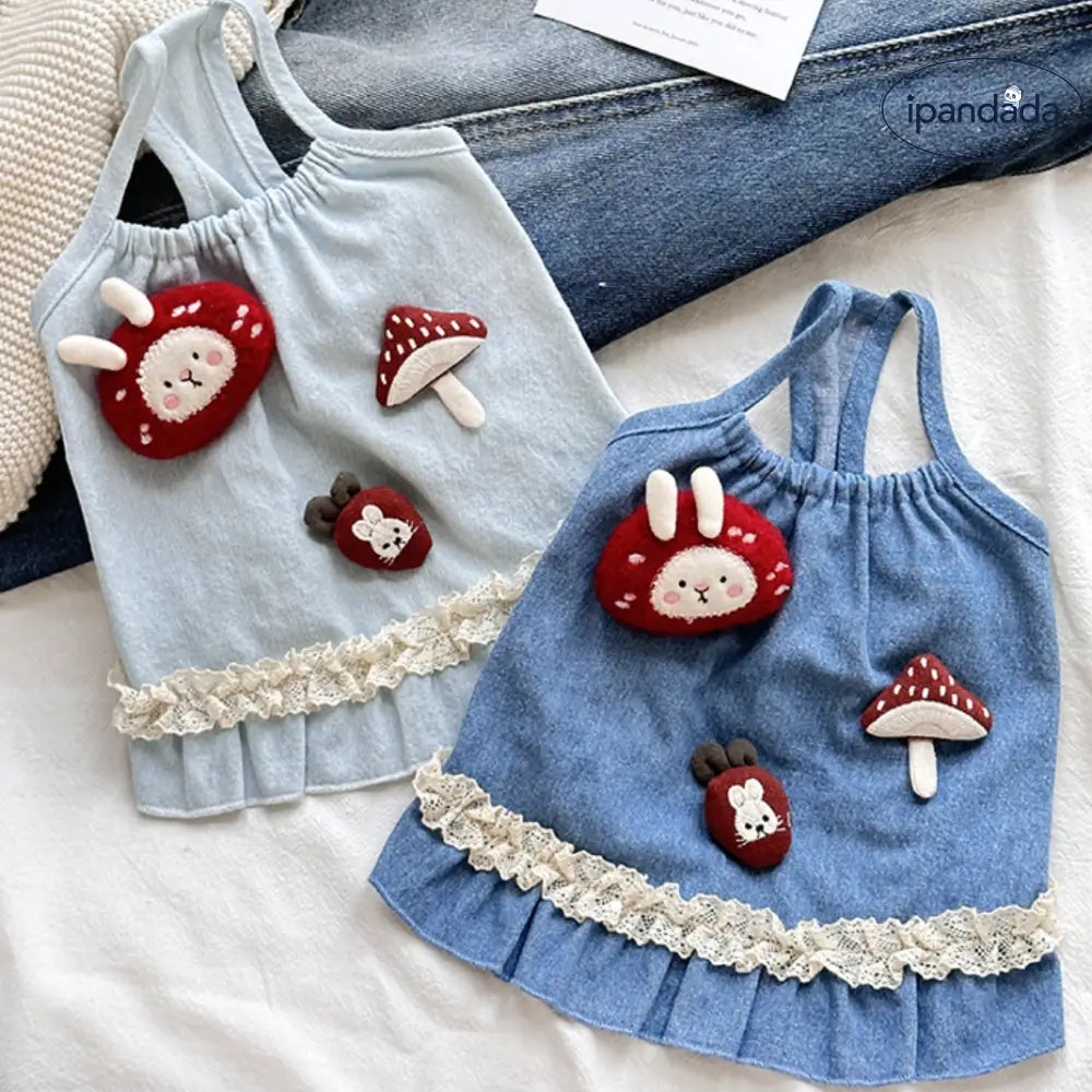 マッシュルーム うさぎ 初秋 新作 ペット服 トイプードル シュナウザー ヨークシャー ワンピース 猫用 スカート かわいい おしゃれ 小型犬 薄手 軽量 快適 通気性 秋冬 外出用 室内用 キュート デザイン ペットウェア ID2368