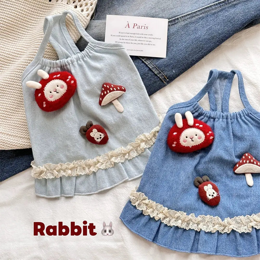 マッシュルーム うさぎ 初秋 新作 ペット服 トイプードル シュナウザー ヨークシャー ワンピース 猫用 スカート かわいい おしゃれ 小型犬 薄手 軽量 快適 通気性 秋冬 外出用 室内用 キュート デザイン ペットウェア ID2368