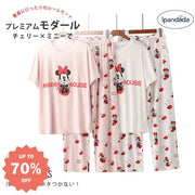 ID506 マウス柄 リボン パジャマ レディース 春 夏 柔らかく 軽い 快適素材 ゆったり シルエット 部屋着 ナイトウェア ルームウェア セットアップ レディース＞セットアップ