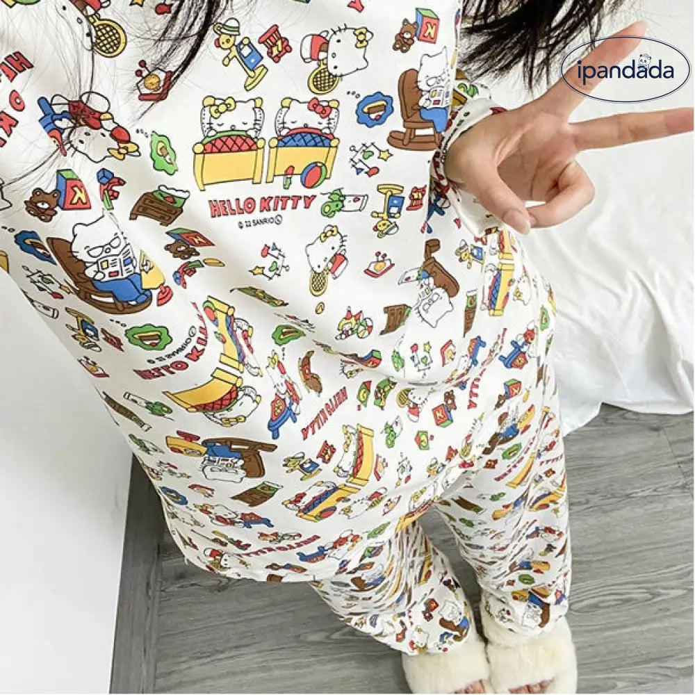 春秋 新作 パジャマ レディース ゆったり ラウンドネック 可愛い キティ猫 ルームウェア シンプル カジュアル 長袖 長パンツ 2点セット ID2262